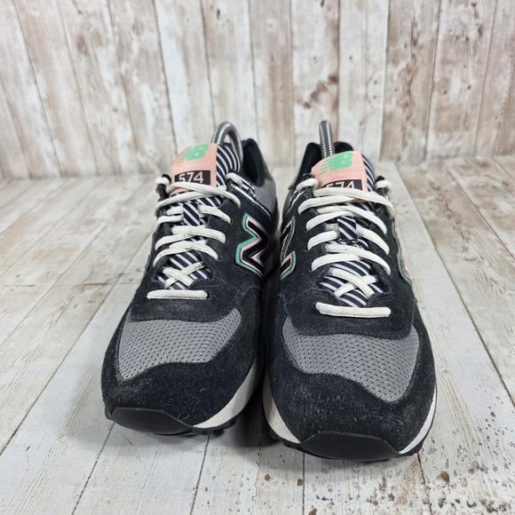 New Balance 574 WL574BFK Black Pink Green Women's Athletic Shoes Size 7 - Picture 4 of 8